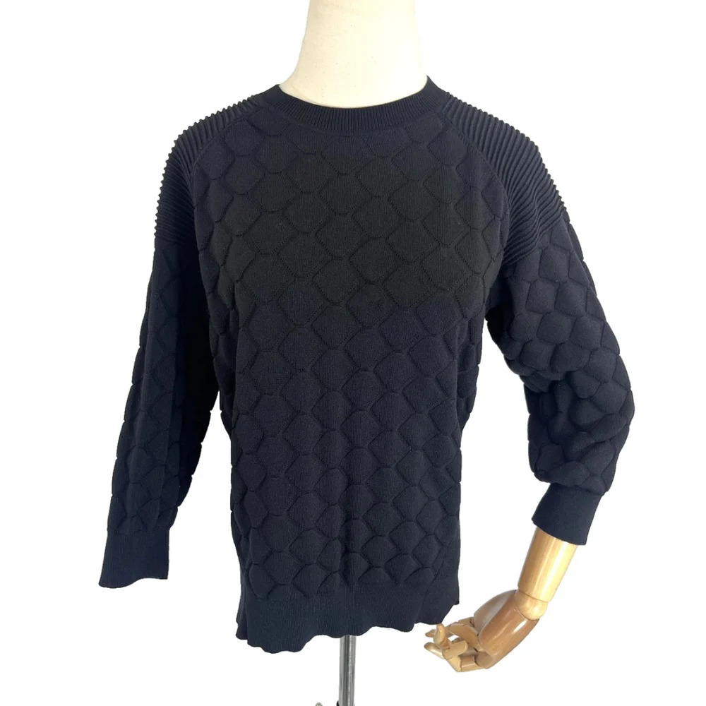 Ted‎ Baker Sweater Womens XS Black Textured Pullover Crewneck Knit Jumper Style